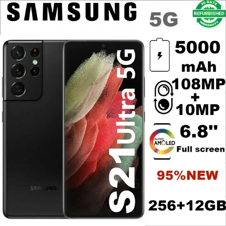 Refurbished Samsung Galaxy S21 Ultra 5G 256+12GB 5000mAh 6.8"12MP+10MP 2G/3G/4G/5G LTE Android single SIM Smartphones Waterproof google Big Batter mpesa my phones best phone number safaricom 5G phones