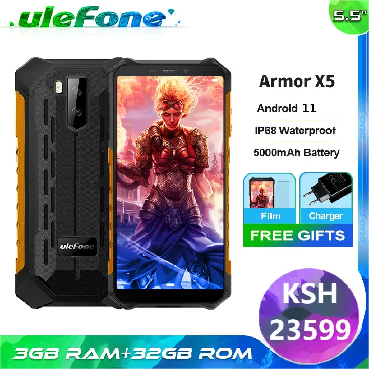 Ulefone Smartphone Armor X5 Android 11.0 5.5" HD+ 3GB RAM 32GB ROM NFC Face ID Dual SIM 4G LTE Mobile Phone