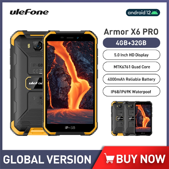 Ulefone Armor X6 Pro Rugged Phone 4GB 32GB MTK6761 Cellphone IP68 Waterproof Android 12 Smartphone 5.0 Inch 4000mAh Mobile Phone