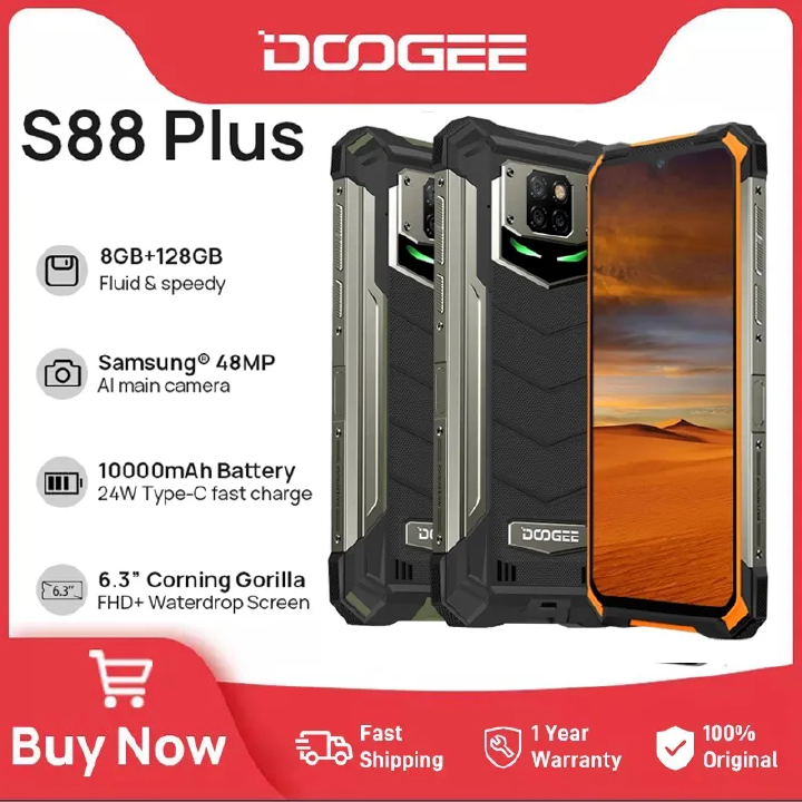 DOOGEE S88 Plus rugged smart phone 48MP main camera 8GB RAM 128GB ROM IP68/IP69K smart phone Android 10 OS global version mobile phone