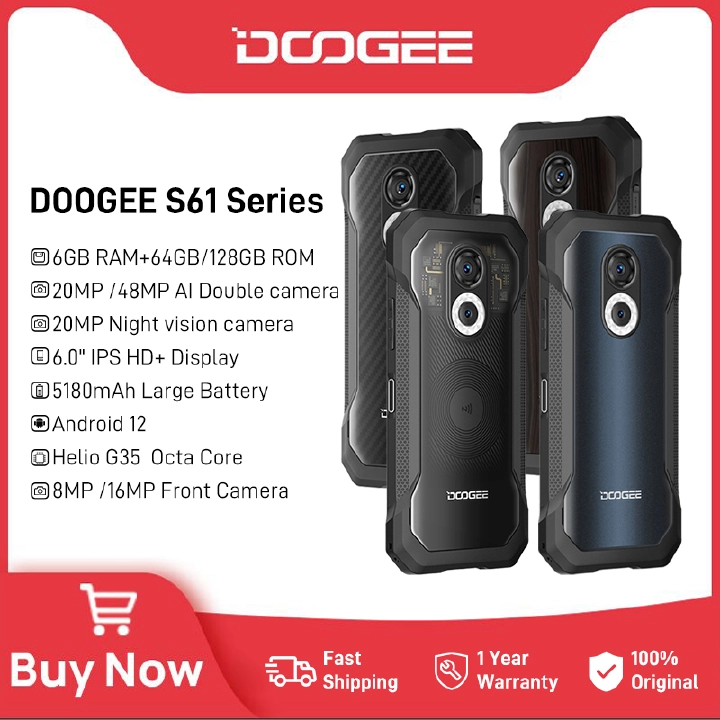 DOOGEE S61 series rugged mobile phone 6.0 inch Android 12 multiple back cover design 20MP night vision camera 5180mAh mobile phone