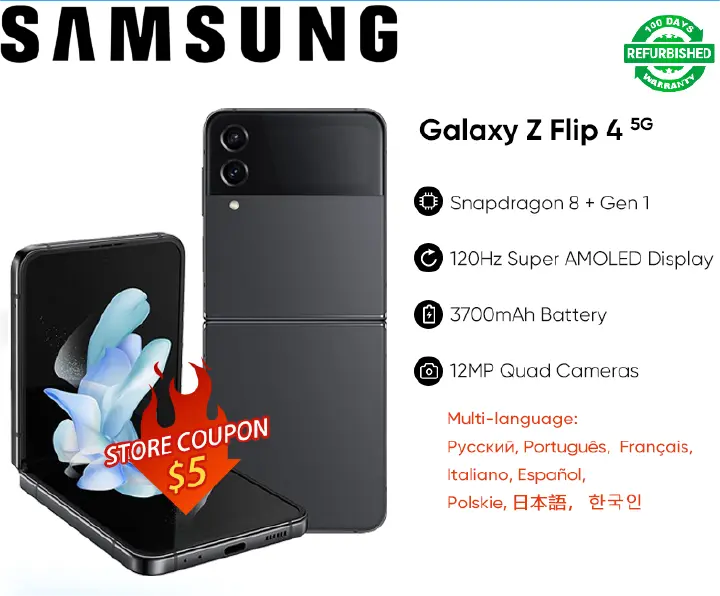 Refurbished Phones  Original Samsung Galaxy Z Flip 4 Smartphone 6.7" Super AMOLED Display 3700mAh Battery 5G Mobile Phones