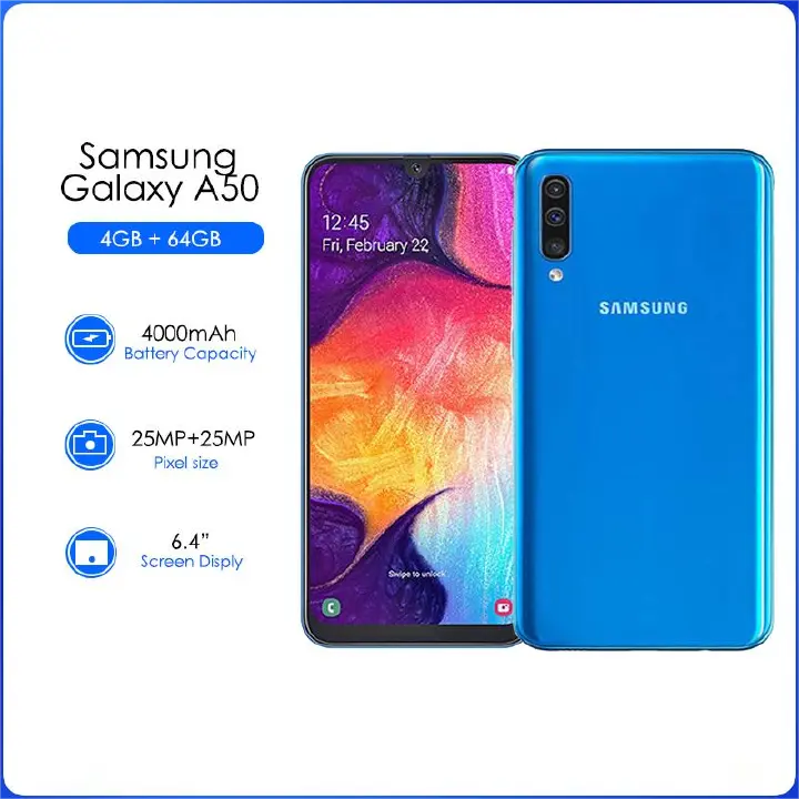 Samsung Galaxy A50 A505U Refurbished-Original Unlocked A505G A505U1 A505GT Android Wi-Fi 25MP 6.4'' 64GB 4GB RAM