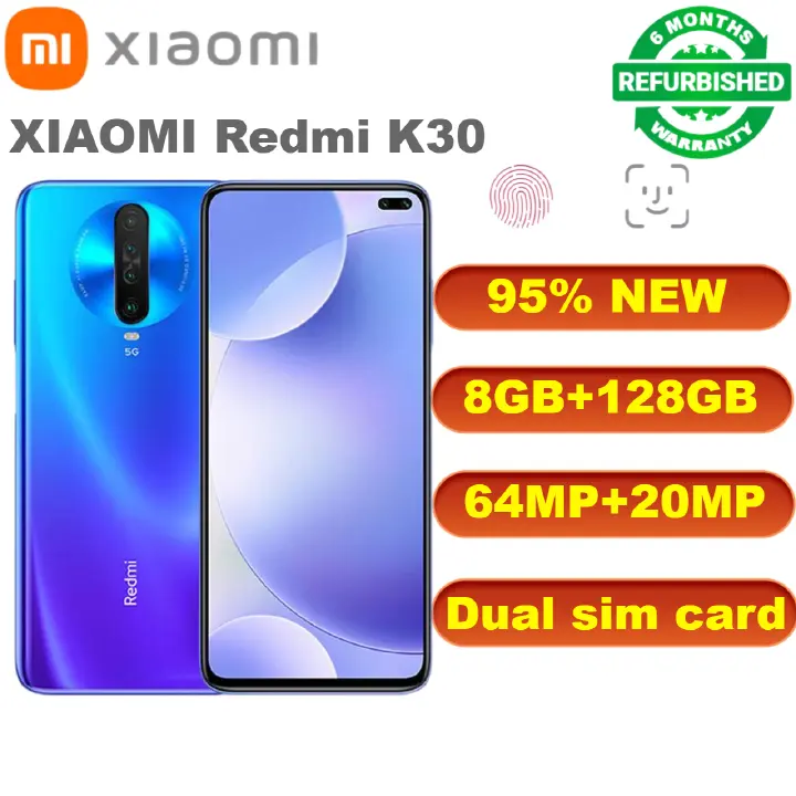 Refurbished Phones Xiaomi Redmi K30 RAM 6/8GB+ROM 128GB Cellphone Octa Core 4500mAh 6.67 inch Display 64MP Camera 5G Mobile Phone