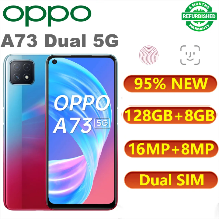 Refurbished Phones Oppo A73 5G Phones 6.5" 128GB+8GB 16.0MP 4040mAh Dual SIM NFC Fingerprint with Face Unlock Type-C Charge Smartphones