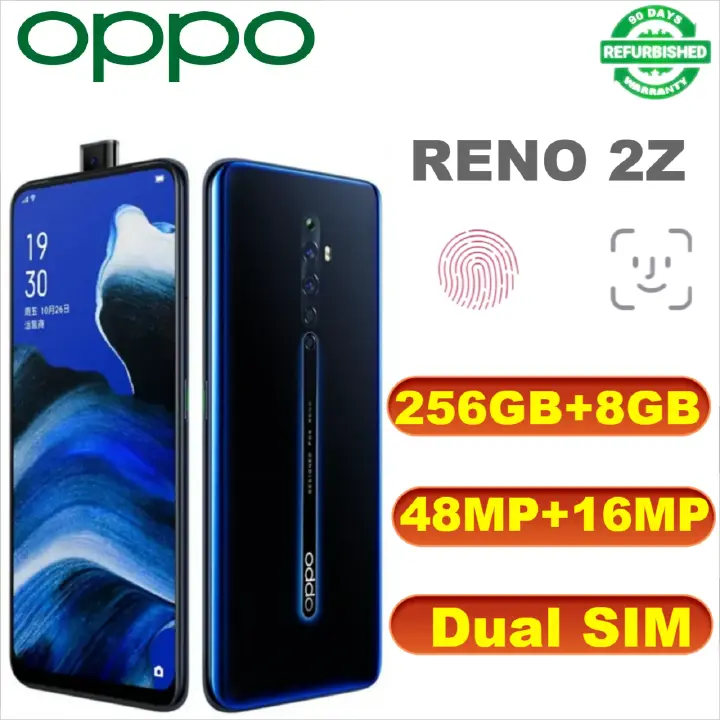 Refurbished OPPO Reno 2Z 256GB+8GB reno2z Fingerprint Unlock Face ID Smartphones 6.5 Inch, Support 2G/3G/4G Network Dual SIM Google Phones