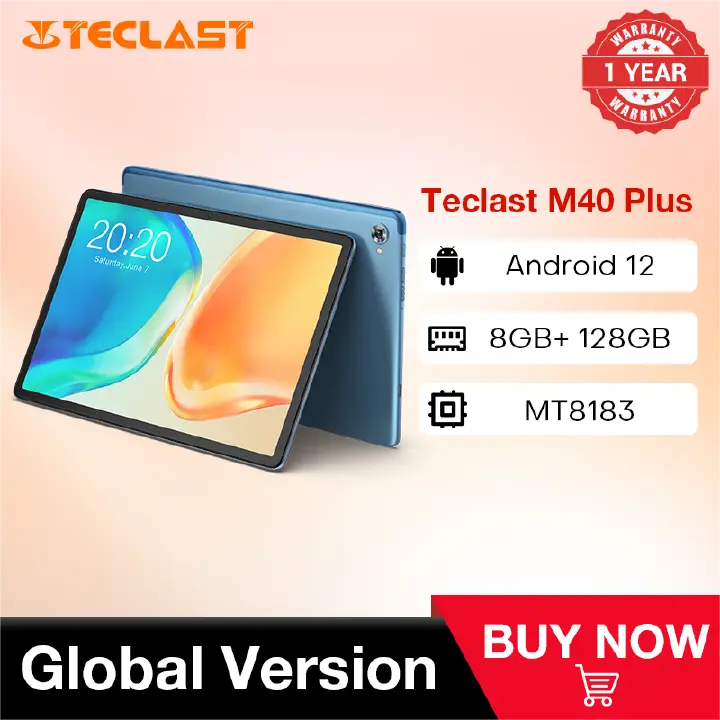 Teclast M40 Plus 10.1 inch Tablet Android 12 1920x1200 128GB+8GB MT8183 8 cores GPS Type-C Metal body Tablet PC