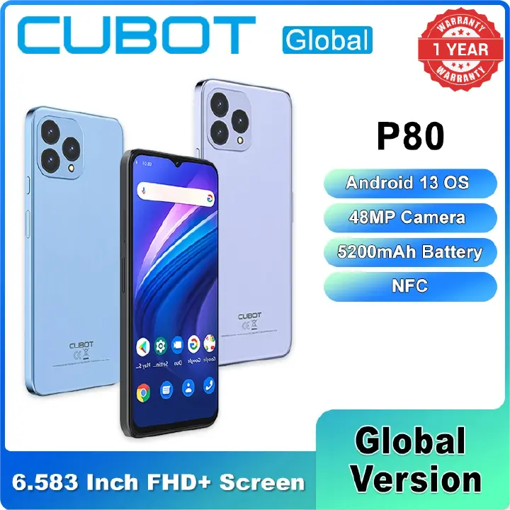 Cubot P80 6.583 Inch 8GB RAM+256GB ROM Octa-Core Android 13 48MP Camera 5200mAh Battery NFC Smartphones