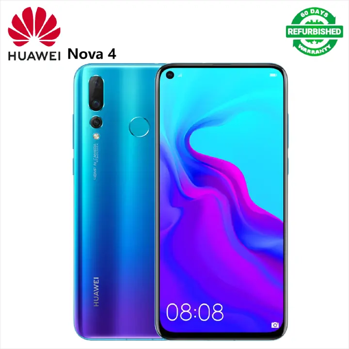 Refurbished Huawei Nova 4 smartphone 128GB+8GB 6.4-inch IPS LCD display 48MP+25MP triple rear camera 3750mAh 18W fast charge fingerprint unlock dual-SIM smartphone