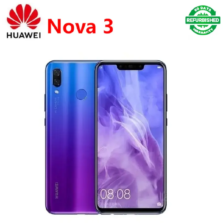 Refurbished Huawei Nova 3 Smartphones 128GB+6GB 6.3 inch 60Hz LCD display 24MP+24MP front and rear dual cameras 3750mAh 18W fast charge fingerprint unlock Dual SIM Smartphones