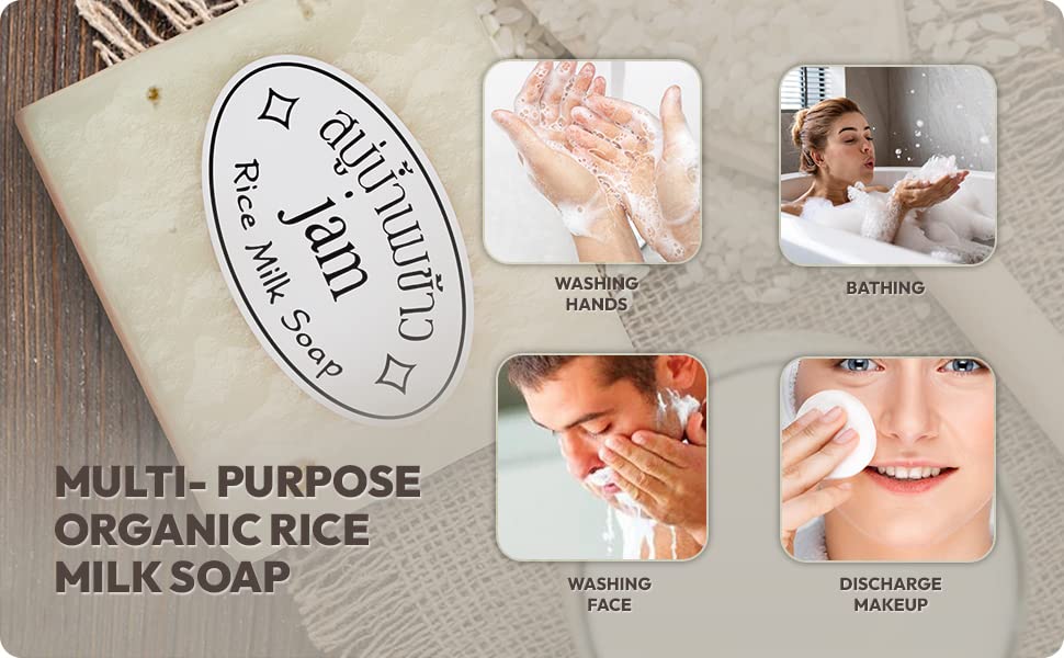 Rice Milk Soap Original Handmade Gluta Collagen Contains Vitamins Oil-Free Organic For Hand, Face and Body 60g