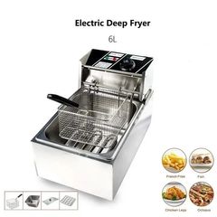 Single Commercial Electric Deep Fryer Stainless Steel Household Chips Frying Pan Cookware Silver