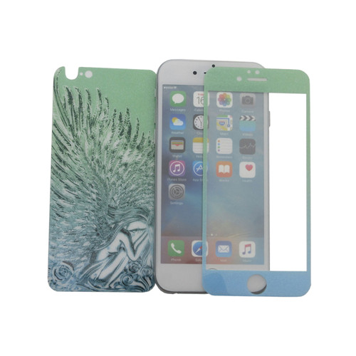 Wings of angels Gradient Color Tempered Glass Front + Back Screen Protector For iPhone6/6S Case
