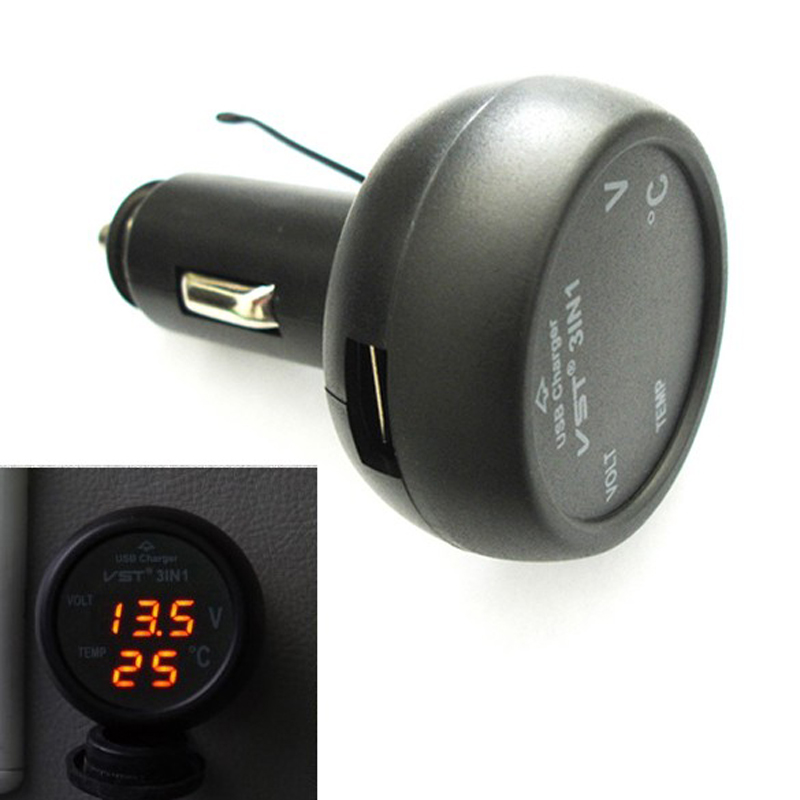 Car USB Charger Thermometer Voltage Meter Monitor Cigarette Lighter  Charger for Phone