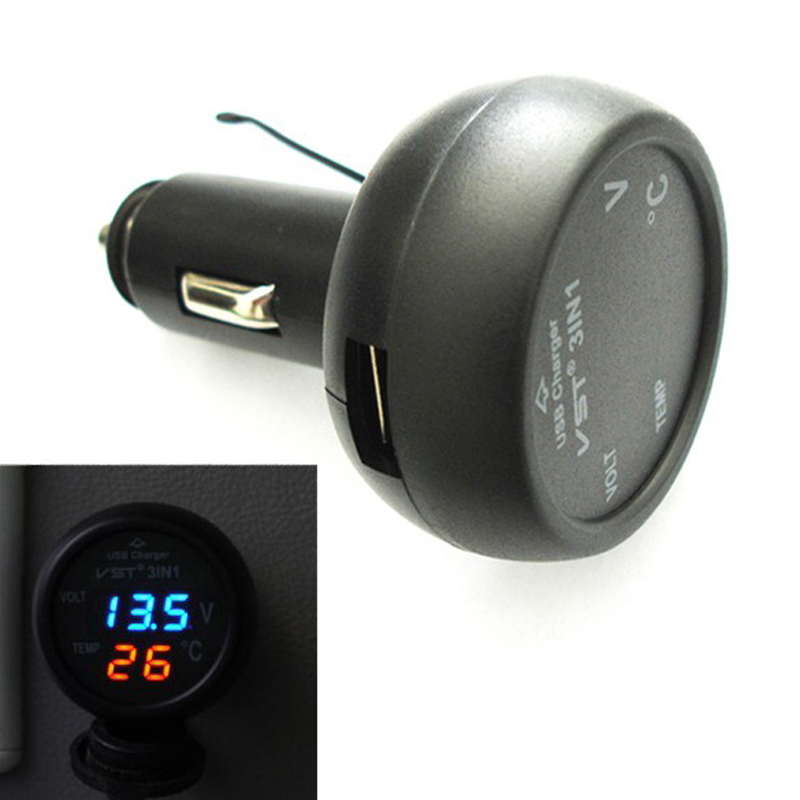 Car USB Charger Thermometer Voltage Meter Monitor Cigarette Lighter  Charger for Phone