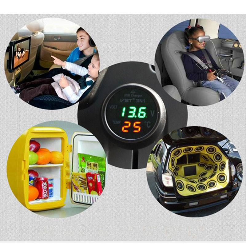 Car USB Charger Thermometer Voltage Meter Monitor Cigarette Lighter  Charger for Phone