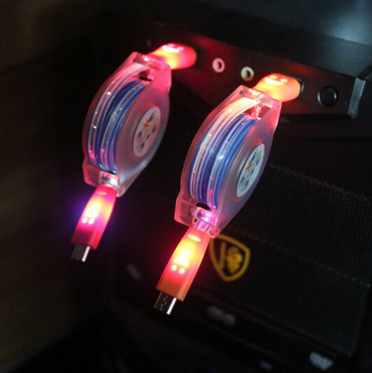 Luminous Universal 1M Retractable LED Light Micro USB Cable Charging Line V8 Cable for Andriod Phone