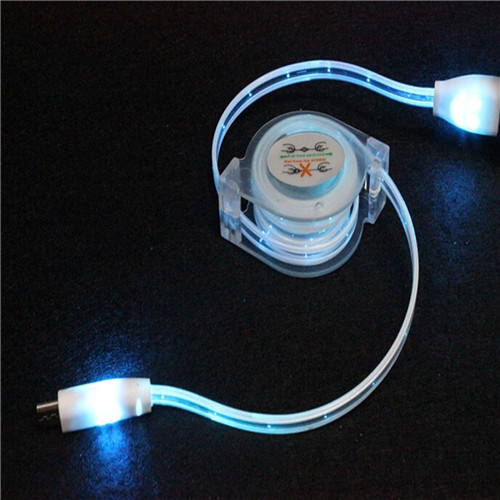 Luminous Universal 1M Retractable LED Light Micro USB Cable Charging Line V8 Cable for Andriod Phone