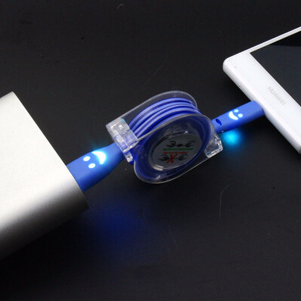Luminous Universal 1M Retractable LED Light Micro USB Cable Charging Line V8 Cable for Andriod Phone