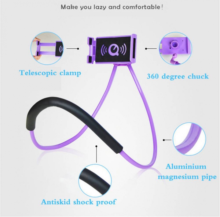 Lazy Bracket Universal 360° Rotation Flexible Phone Selfie Holder Neck Bed Mount Anti-skid for Phone