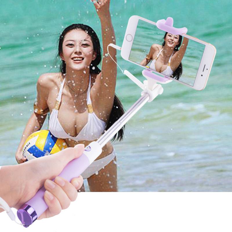 New Universal Phone Selfie Stick with Button Wired Handle Monopod