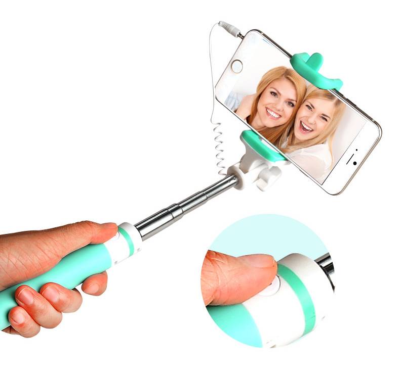 New Universal Phone Selfie Stick with Button Wired Handle Monopod