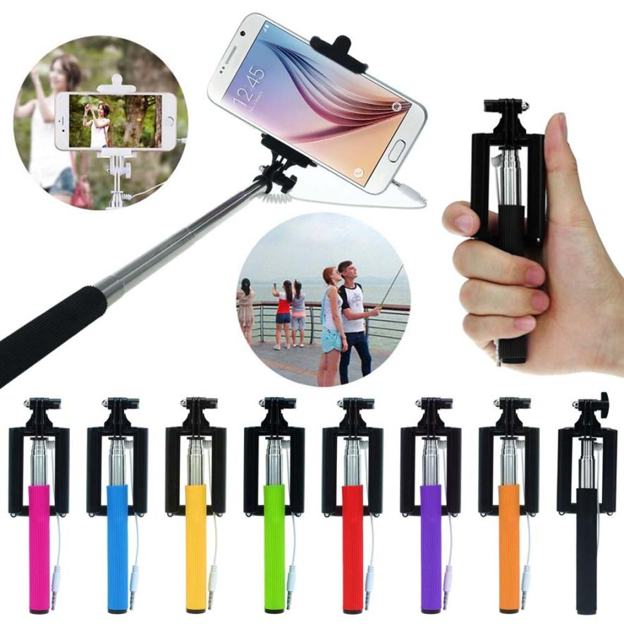 Universal Mobile Phone Mini Selfie Stick with Button Wired Handle Monopod
