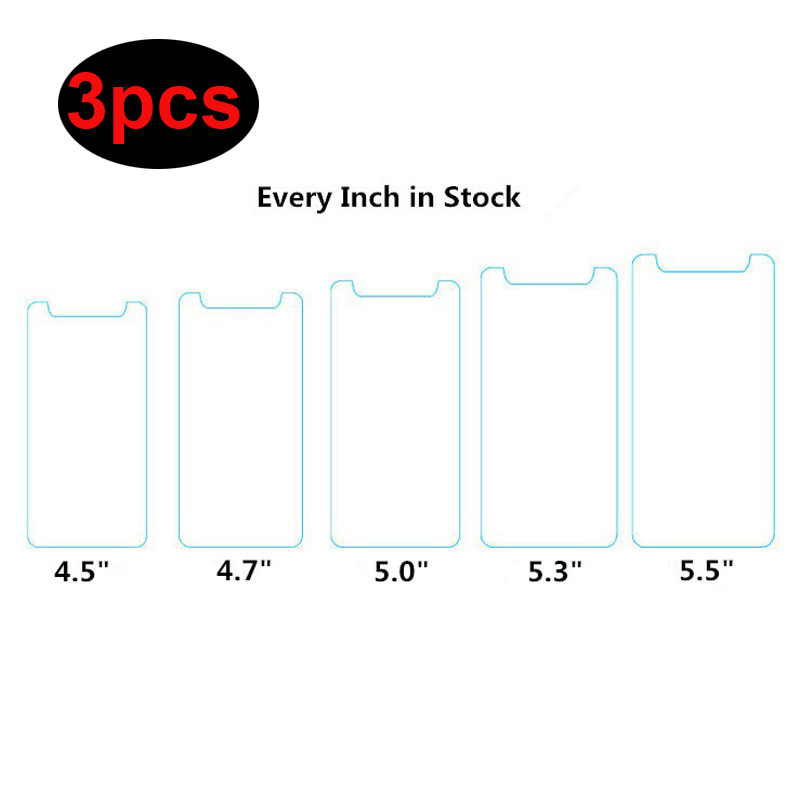 3pcs Universal 2.5D Phone Screen Cover Tempered Glass Screen Protector 4.5 4.7 5.0 5.3 5.5 inch