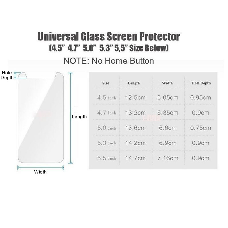 3pcs Universal 2.5D Phone Screen Cover Tempered Glass Screen Protector 4.5 4.7 5.0 5.3 5.5 inch