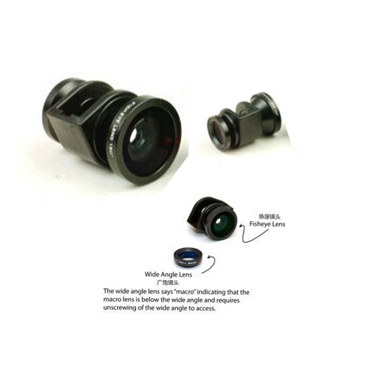 3 in 1 Fish eye + Wide Angle + Macro Camera Photo Zoom Lens Kit for iPhone 5 5s