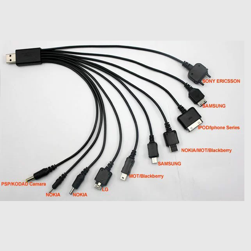 Multi Line Pin Charger 10 in 1 Universal USB Cable Phone Mobiles Cable for Samsung iPhone Nokia Motorola