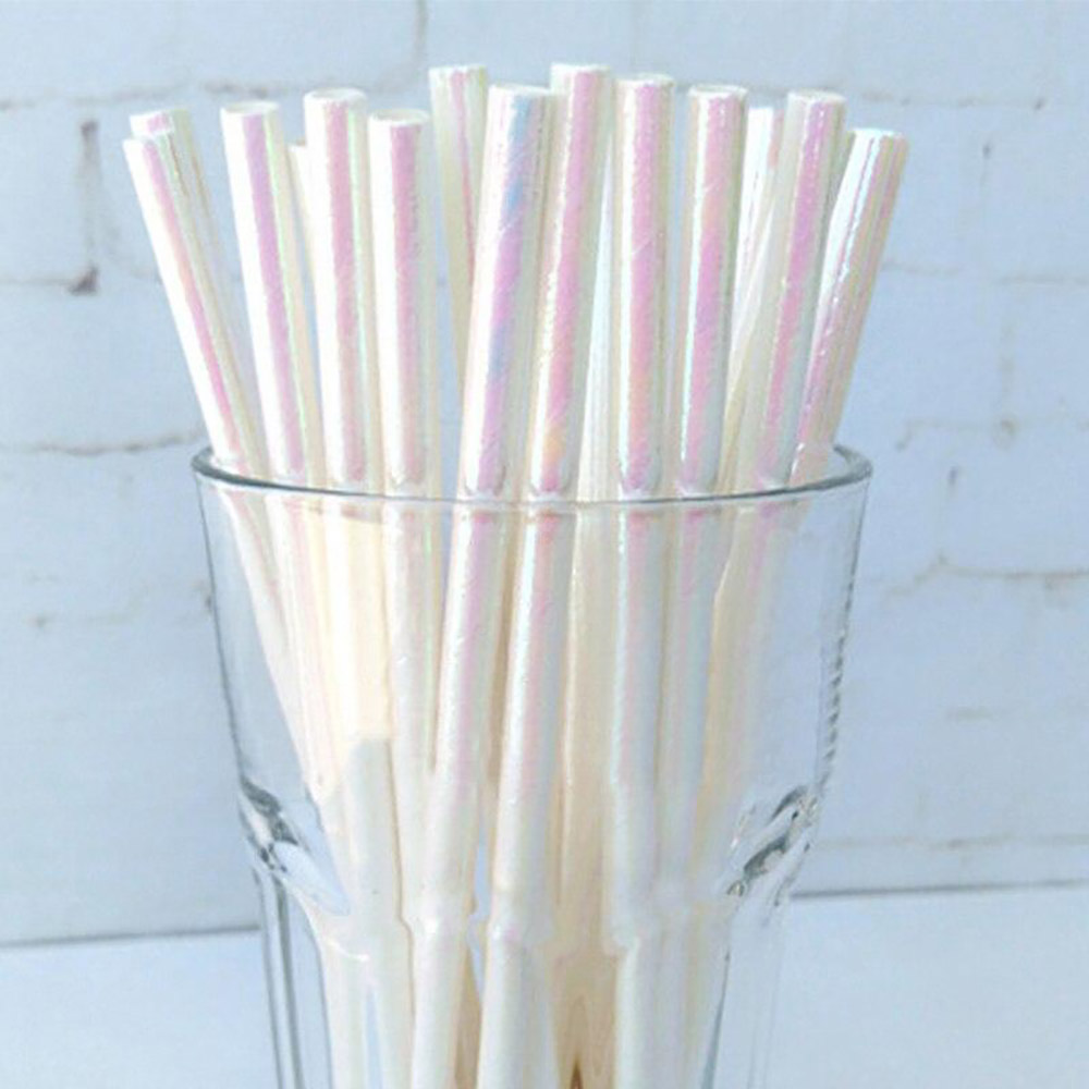 25Pcs/Pack Iridescent Straws Disposable Paper Pearl Film Food Grade Degradable Tableware For Party Birthday Wedding Celebrations