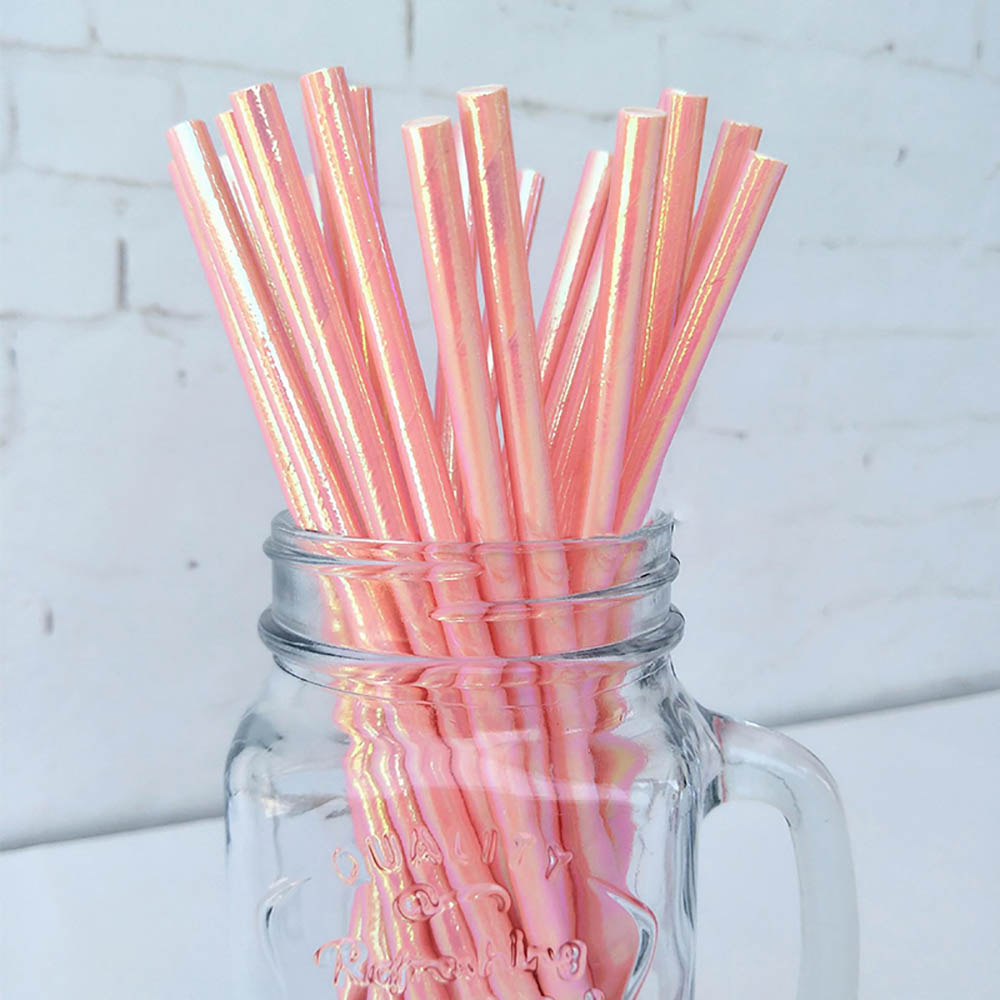 25Pcs/Pack Iridescent Straws Disposable Paper Pearl Film Food Grade Degradable Tableware For Party Birthday Wedding Celebrations