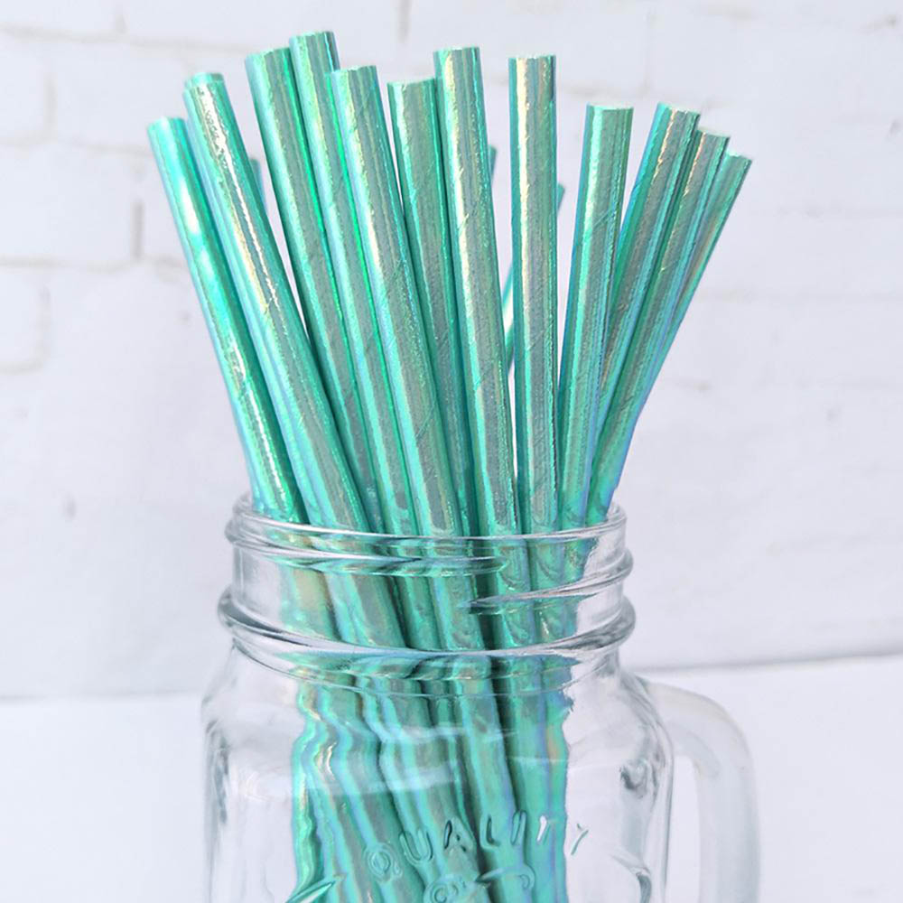 25Pcs/Pack Iridescent Straws Disposable Paper Pearl Film Food Grade Degradable Tableware For Party Birthday Wedding Celebrations