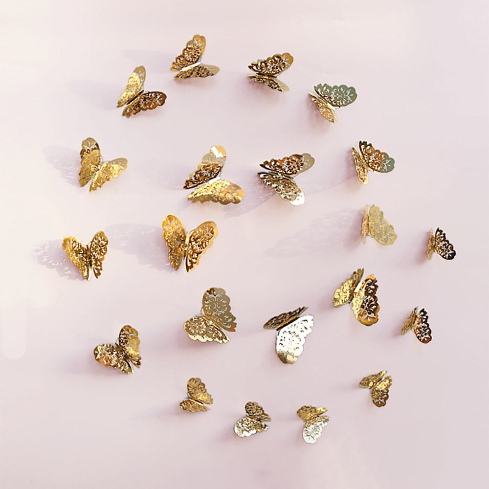 12Pcs/Pack Flower Butterfly Stickers 3D Three-dimensional Hollow Out Paper Wall Stickers For Wedding Birthday Party Room Decor