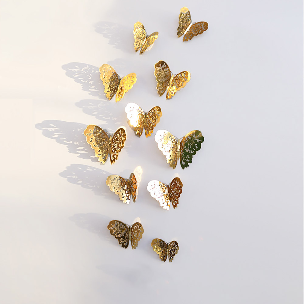 12Pcs/Pack Flower Butterfly Stickers 3D Three-dimensional Hollow Out Paper Wall Stickers For Wedding Birthday Party Room Decor