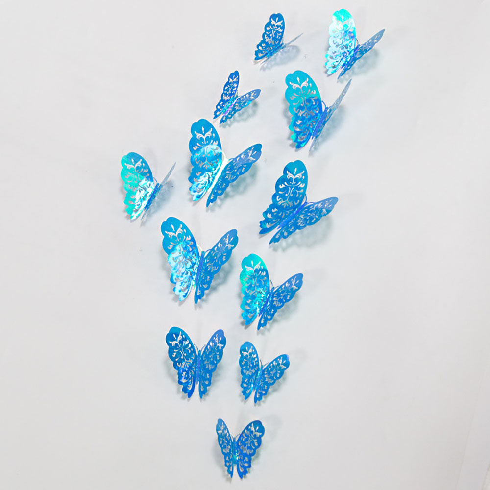 12Pcs/Pack Flower Butterfly Stickers 3D Three-dimensional Hollow Out Paper Wall Stickers For Wedding Birthday Party Room Decor
