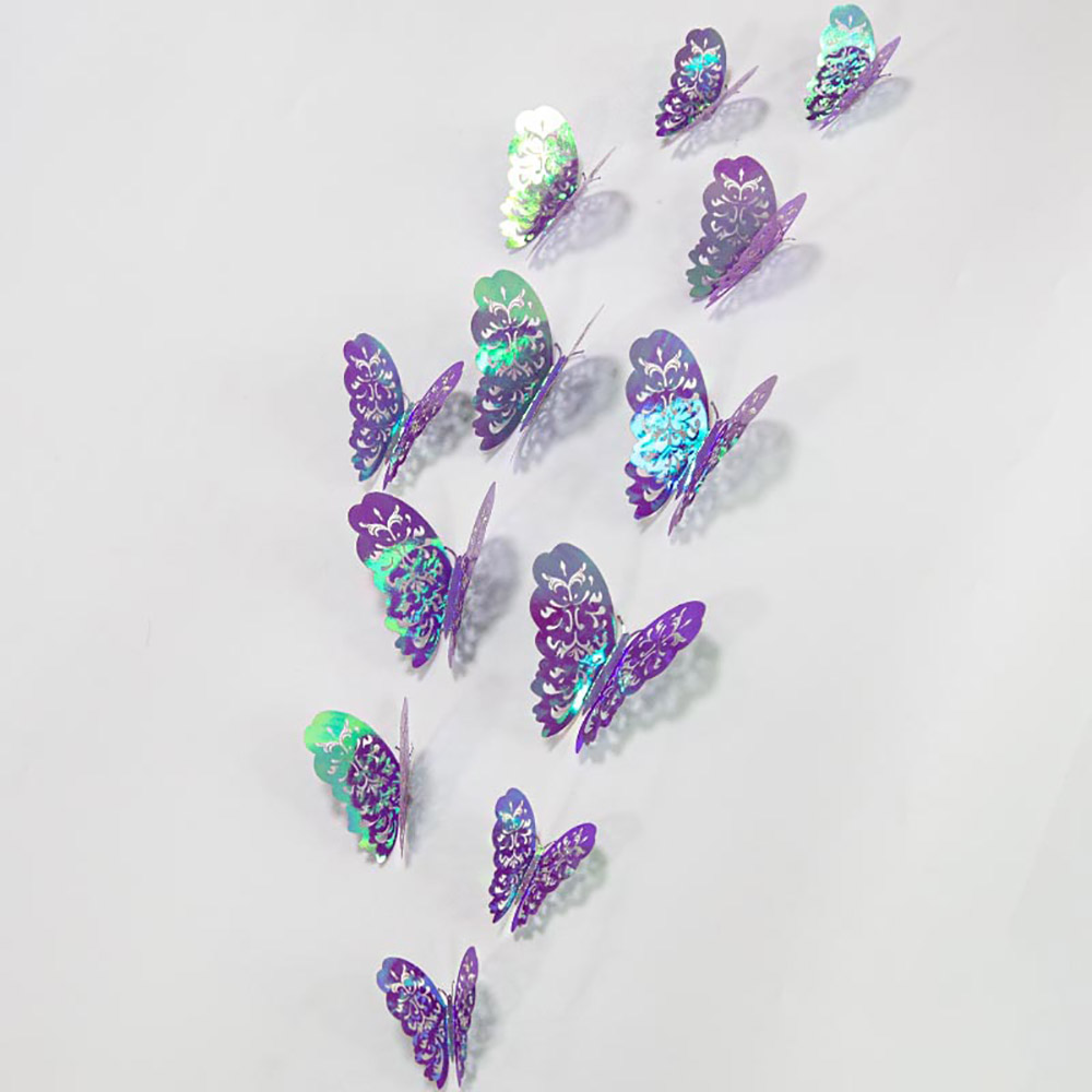 12Pcs/Pack Flower Butterfly Stickers 3D Three-dimensional Hollow Out Paper Wall Stickers For Wedding Birthday Party Room Decor