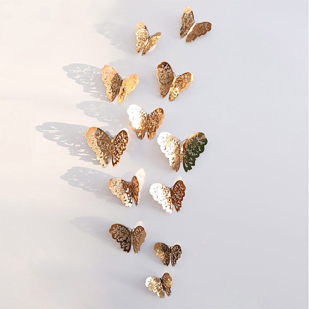12Pcs/Pack Flower Butterfly Stickers 3D Three-dimensional Hollow Out Paper Wall Stickers For Wedding Birthday Party Room Decor
