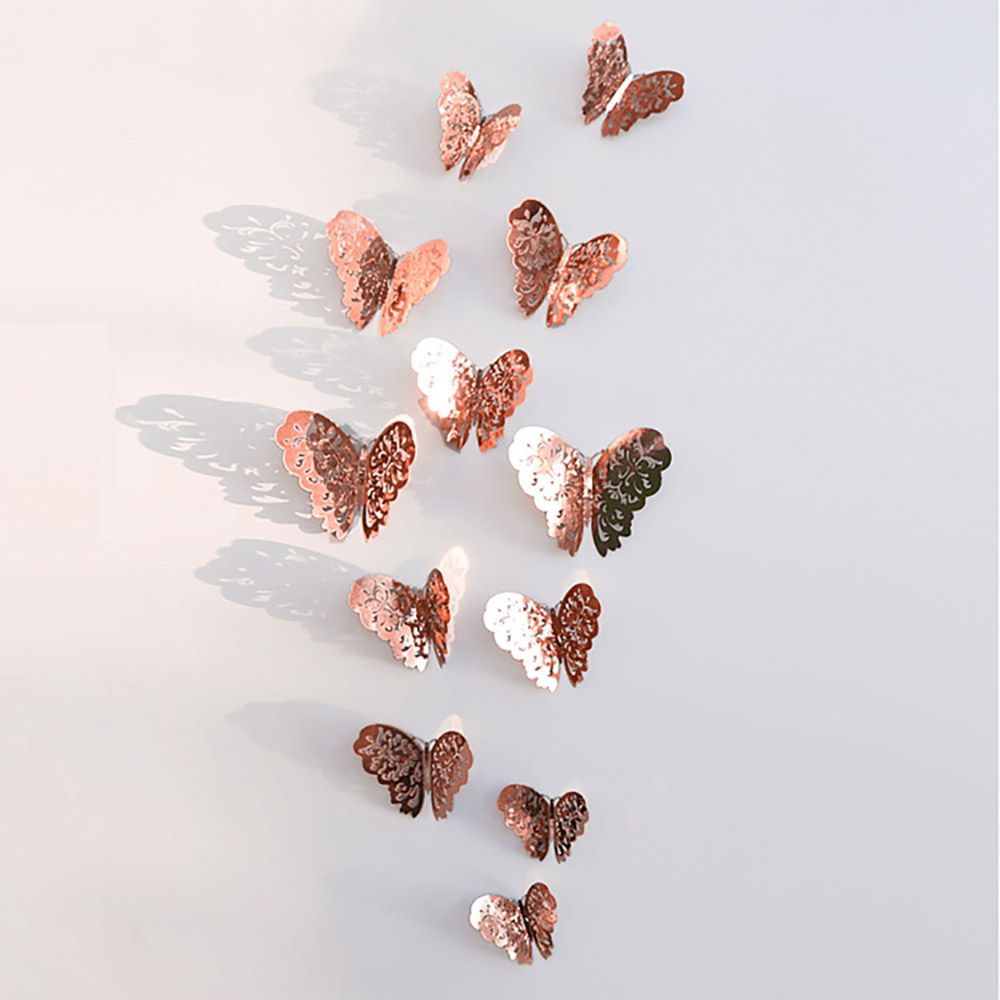 12Pcs/Pack Flower Butterfly Stickers 3D Three-dimensional Hollow Out Paper Wall Stickers For Wedding Birthday Party Room Decor