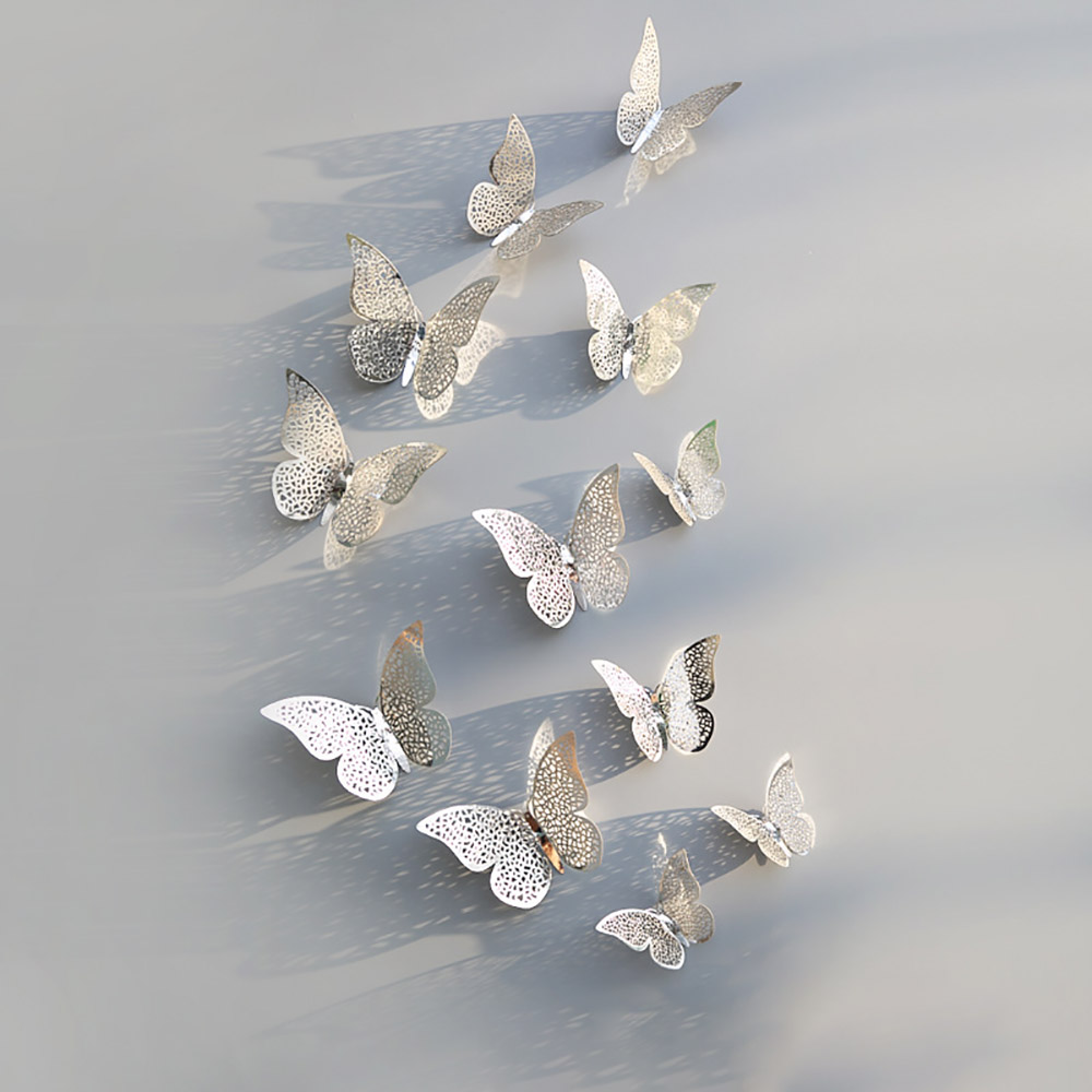 12Pcs/Pack Grid Butterfly Stickers 3D Three-dimensional Hollow Out Paper Wall Stickers For Wedding Birthday Party Room Decor