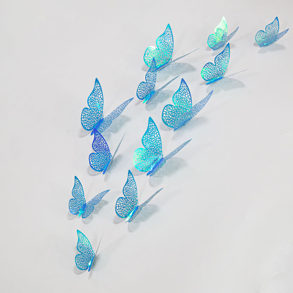 12Pcs/Pack Grid Butterfly Stickers 3D Three-dimensional Hollow Out Paper Wall Stickers For Wedding Birthday Party Room Decor