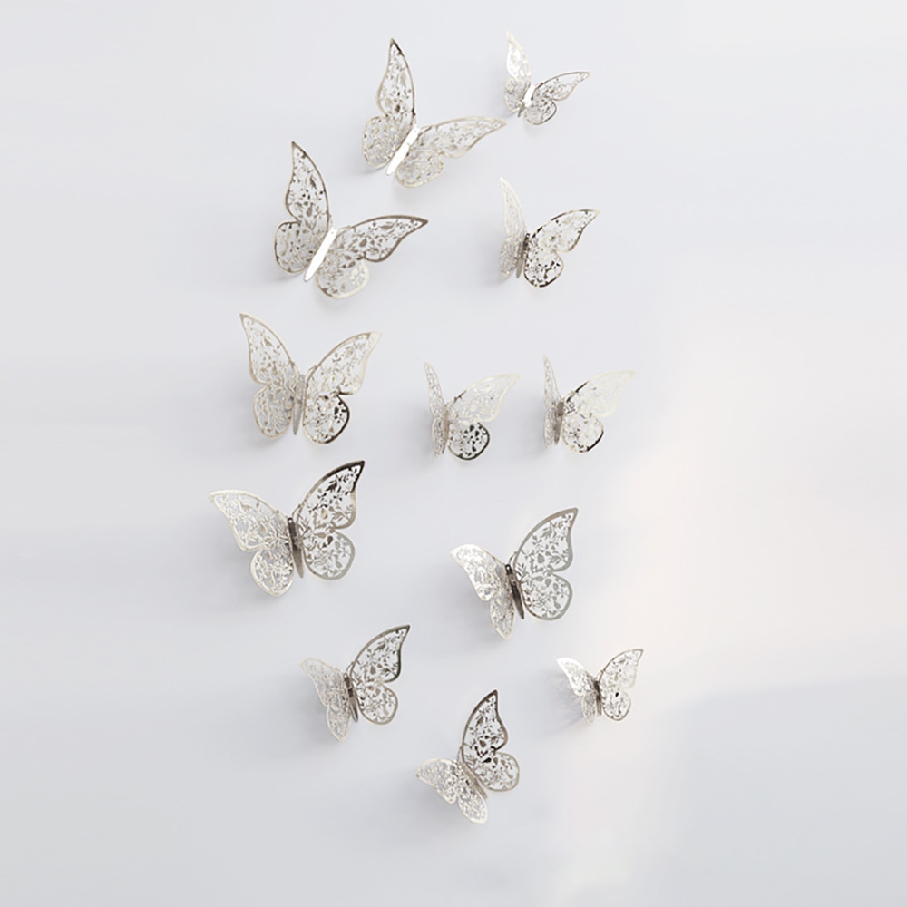 12Pcs/Pack Leaves Butterfly Stickers 3D Three-dimensional Hollow Out Paper Wall Stickers For Wedding Birthday Party Room Decor