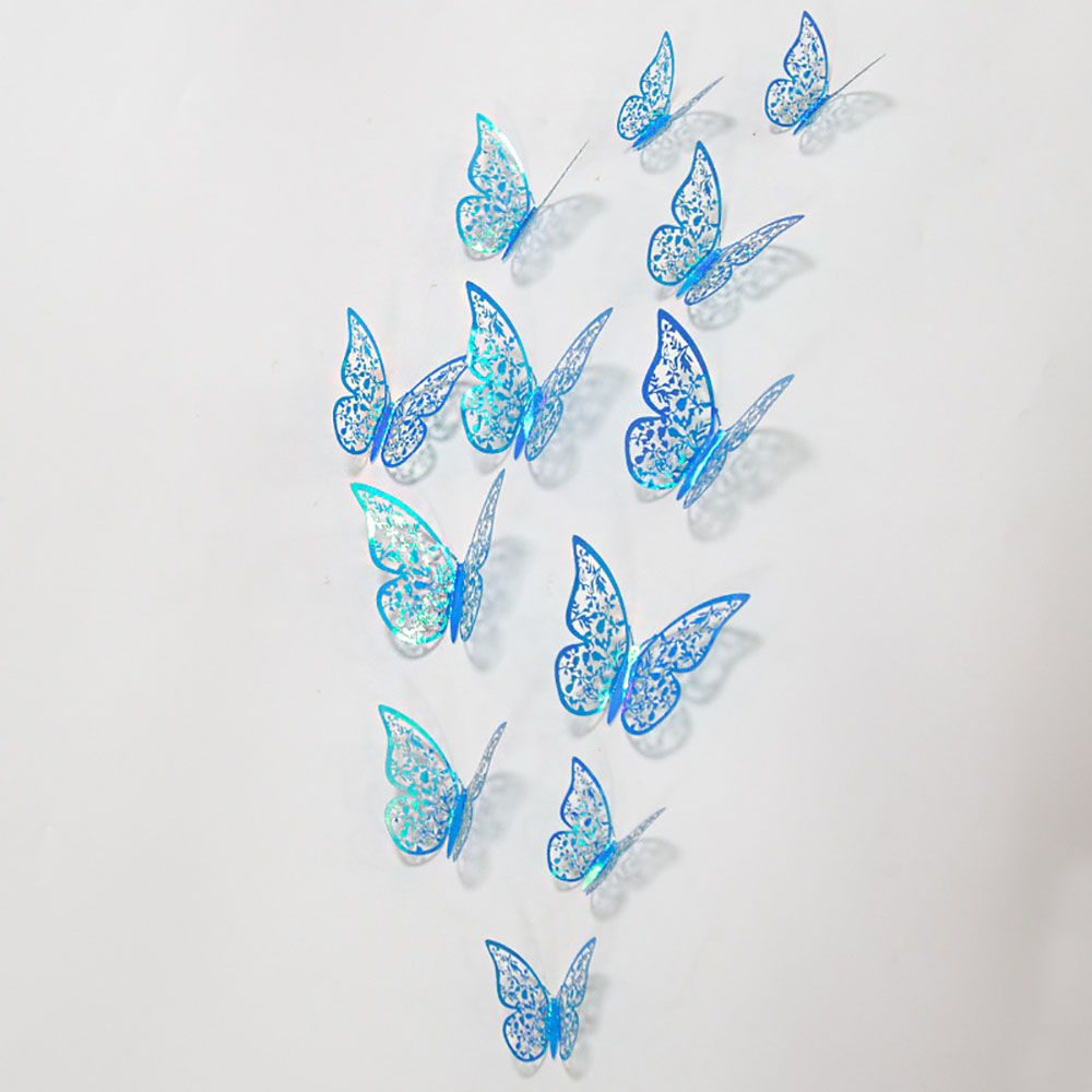 12Pcs/Pack Leaves Butterfly Stickers 3D Three-dimensional Hollow Out Paper Wall Stickers For Wedding Birthday Party Room Decor