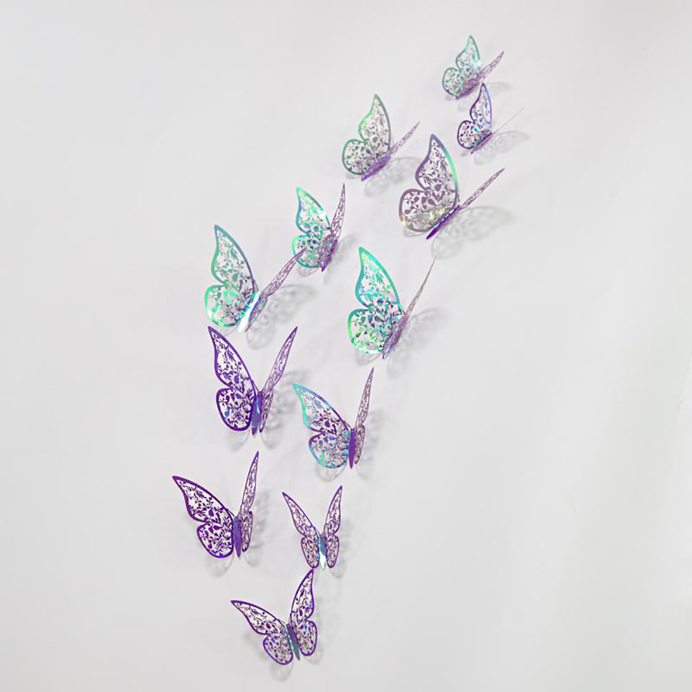 12Pcs/Pack Leaves Butterfly Stickers 3D Three-dimensional Hollow Out Paper Wall Stickers For Wedding Birthday Party Room Decor