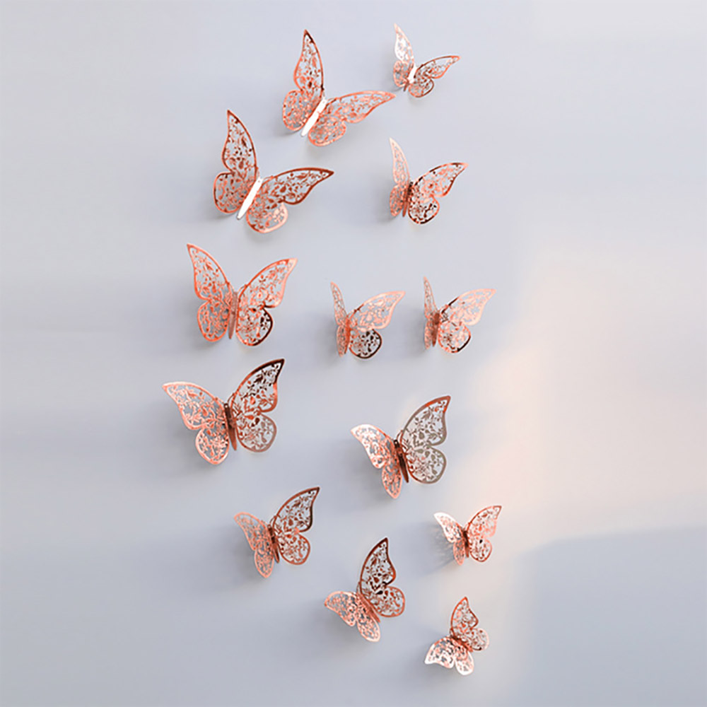 12Pcs/Pack Leaves Butterfly Stickers 3D Three-dimensional Hollow Out Paper Wall Stickers For Wedding Birthday Party Room Decor