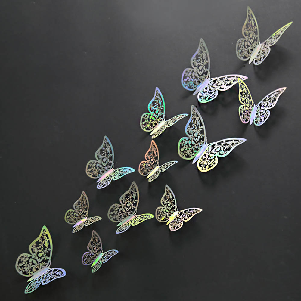 12Pcs/Pack Leaves Butterfly Stickers 3D Three-dimensional Hollow Out Paper Wall Stickers For Wedding Birthday Party Room Decor