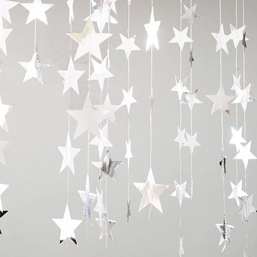 4M Mirror Star String 7CM Garland Banner Shining For Christmas Birthday Wedding Party Home Shopwindow Hanging Ornament Decor