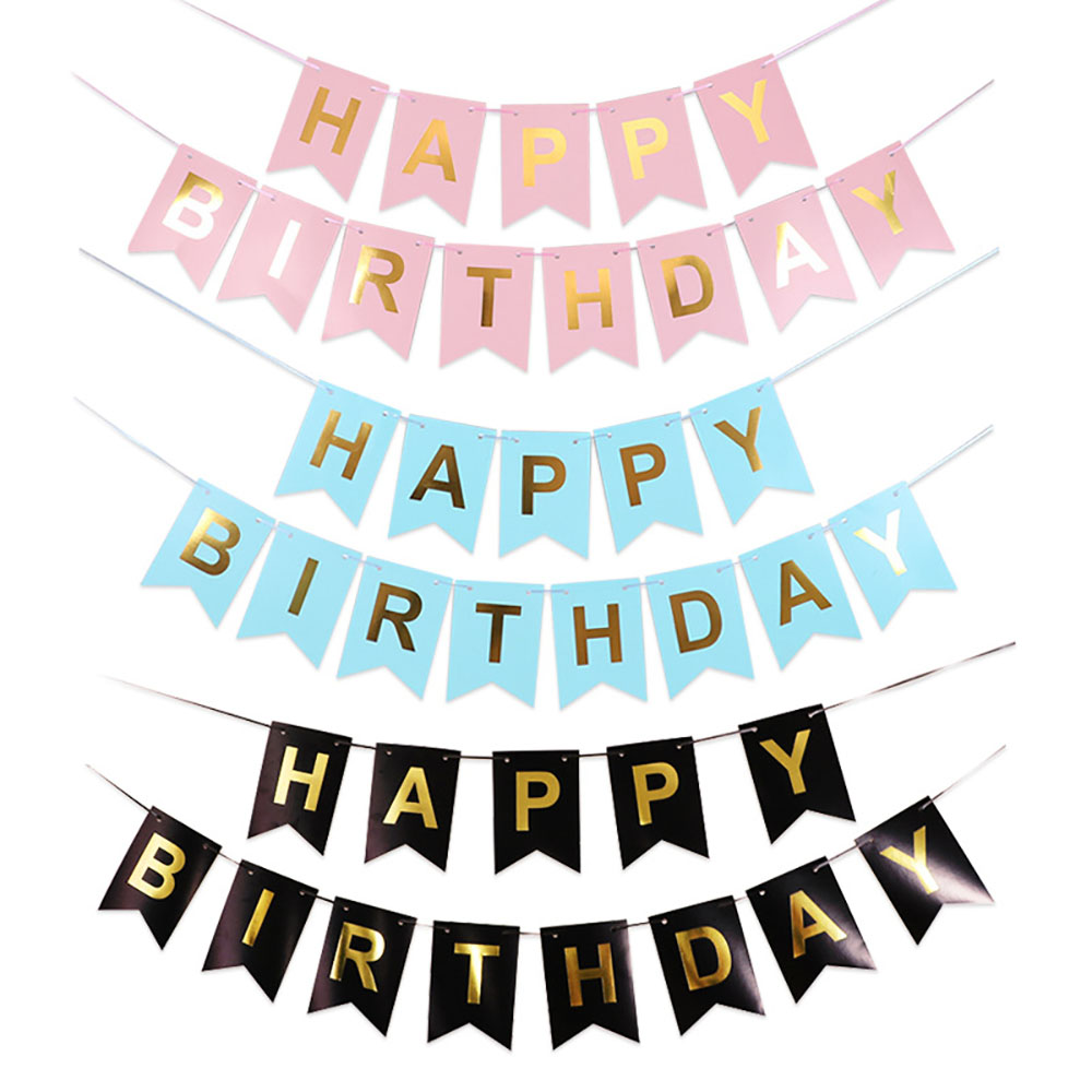 Fishtail Birthday Garland Ribbon Paper Bunting Bronzing HAPPY BIRTHDAY Letter Banner For Child Birthday Party Baby Shower Decor