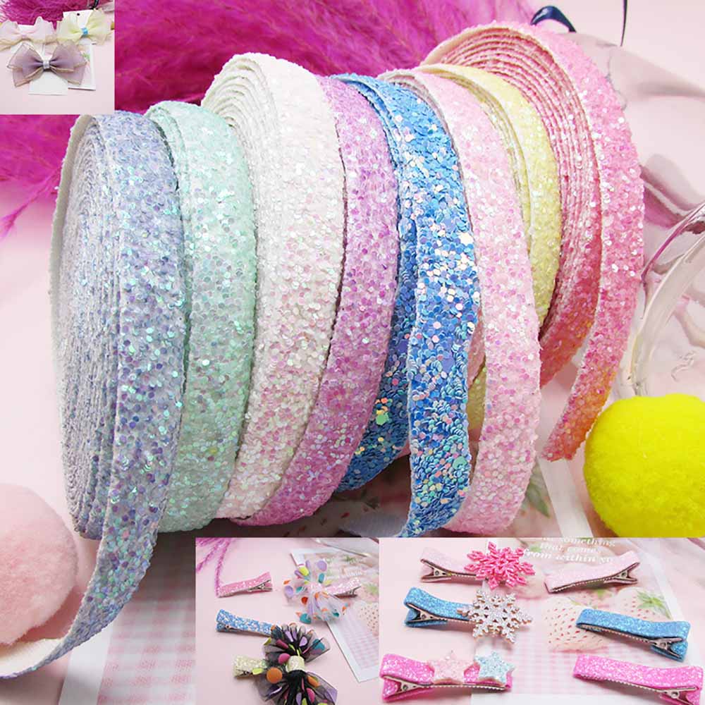 Glitter Ribbon 1CM 5Y Shining Sequins Cloth Webbing For Clothing Backpack Child Hair Accessories Bow-knot Handwork DIY Decor